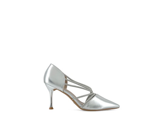 Zapato De Tacón Cerrado Brillo Efecto Metalizado